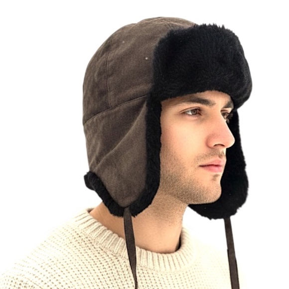 NWT Vtg 90s Pleau Quebec genuine suede brown faux fur warm winter trapper hat M - Picture 1 of 14